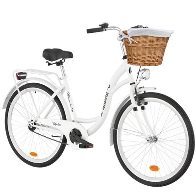 Rower miejski INDIANA Moena S1B 26 cali damski Biały 2025 + Koszyk wiklinowy na rower VÖGEL VKS-502 Stylowy + Wkład do koszyka VÖGEL VKSC705W Biały