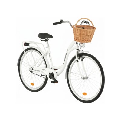 Rower miejski INDIANA Moena S1B 28 cali damski Biały 2025 + Koszyk wiklinowy na rower VÖGEL VKS-505 Stylowy