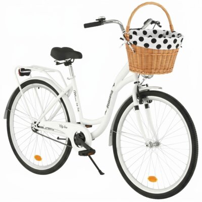Rower miejski INDIANA Moena S1B 28 cali damski Biały 2025 + Koszyk wiklinowy na rower VÖGEL VKS-505 Stylowy + Wkład do koszyka VÖGEL VKSC705WK Biało-czarny