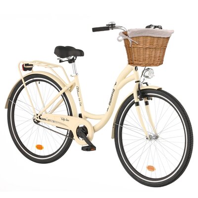 Rower miejski INDIANA Moena S1B 28 cali damski Cappuccino 2025 + Koszyk wiklinowy na rower VÖGEL VKS-502 Stylowy + Wkład do koszyka VÖGEL VKSC705CP Cappuccino