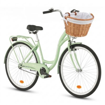 Rower miejski INDIANA Moena S1B 28 cali damski Miętowy 2025 + Koszyk wiklinowy na rower VÖGEL VKS-505 Stylowy + Wkład do koszyka VÖGEL VKSC705W Biały