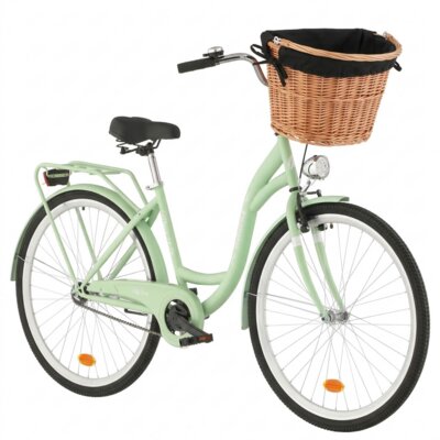 Rower miejski INDIANA Moena S1B 28 cali damski Miętowy 2025 + Koszyk wiklinowy na rower VÖGEL VKS-505 Stylowy + Wkład do koszyka VÖGEL VKSC705K Czarny