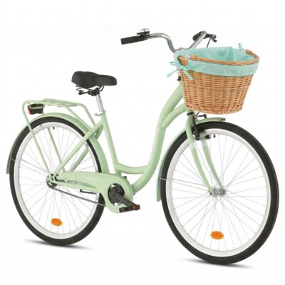 Rower miejski INDIANA Moena S1B 28 cali damski Miętowy 2025 + Koszyk wiklinowy na rower VÖGEL VKS-505 Stylowy + Wkład do koszyka VÖGEL VKSC705MT Miętowy
