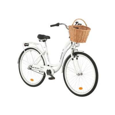 Rower miejski INDIANA Moena S3B 28 cali damski Biały + Koszyk wiklinowy na rower VÖGEL VKS-505 Stylowy