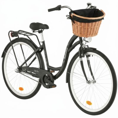 Rower miejski INDIANA Moena S3B D17 28 cali damski Czarny + Koszyk wiklinowy na rower VÖGEL VKS-505 Stylowy + Wkład do koszyka VÖGEL VKSC705K Czarny