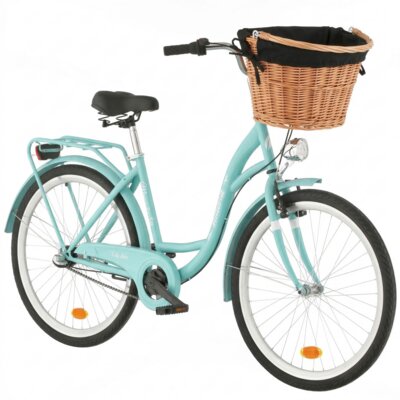 Rower miejski INDIANA Moena S3B 26 cali damski Lazurowy 2025 + Koszyk wiklinowy na rower VÖGEL VKS-505 Stylowy + Wkład do koszyka VÖGEL VKSC705K Czarny