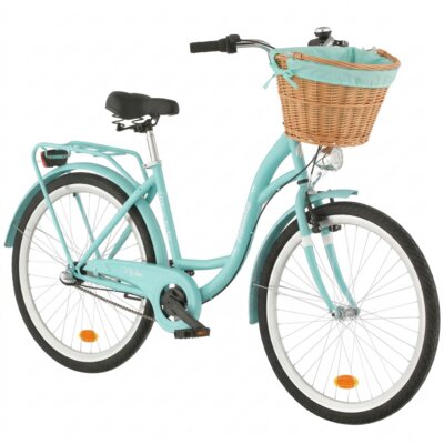 Rower miejski INDIANA Moena S3B 26 cali damski Lazurowy 2025 + Koszyk wiklinowy na rower VÖGEL VKS-505 Stylowy + Wkład do koszyka VÖGEL VKSC705MT Miętowy