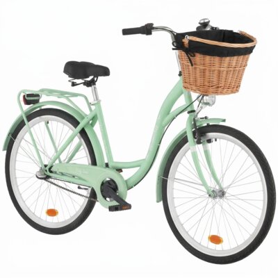 Rower miejski INDIANA Moena S3B 26 cali damski Miętowy + Koszyk wiklinowy na rower VÖGEL VKS-505 Stylowy + Wkład do koszyka VÖGEL VKSC705K Czarny