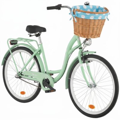 Rower miejski INDIANA Moena S3B 26 cali damski Miętowy + Koszyk wiklinowy na rower VÖGEL VKS-505 Stylowy + Wkład do koszyka VÖGEL VKSC705MTV Błękitno-biały