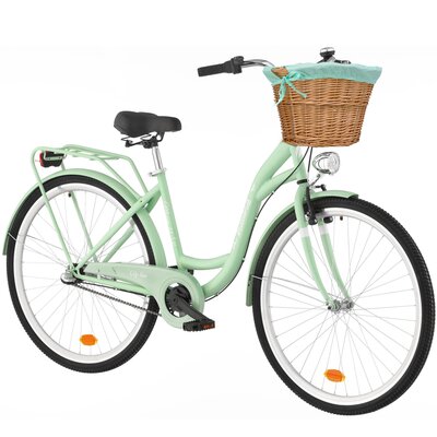 Rower miejski INDIANA Moena S3B D18 28 cali damski Miętowy + Koszyk wiklinowy na rower VÖGEL VKS-502 Stylowy + Wkład do koszyka VÖGEL VKSC705MT Miętowy