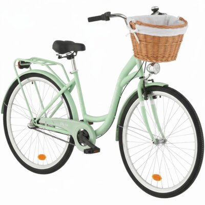 Rower miejski INDIANA Moena S3B D18 28 cali damski Miętowy + Koszyk wiklinowy na rower VÖGEL VKS-505 Stylowy + Wkład do koszyka VÖGEL VKSC705W Biały