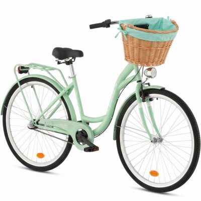 Rower miejski INDIANA Moena S3B D18 28 cali damski Miętowy + Koszyk wiklinowy na rower VÖGEL VKS-505 Stylowy + Wkład do koszyka VÖGEL VKSC705MT Miętowy