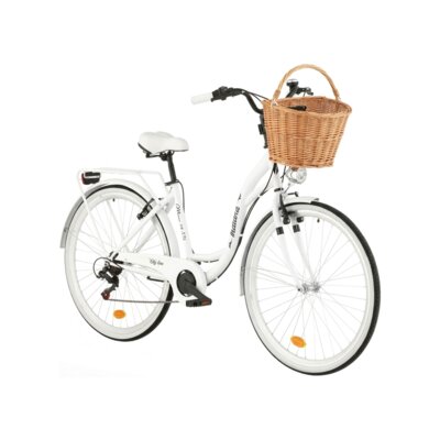 Rower miejski INDIANA Moena S7B 28 cali damski Biały 2025 + Koszyk wiklinowy na rower VÖGEL VKS-505 Stylowy