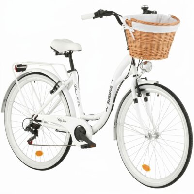 Rower miejski INDIANA Moena S7B 28 cali damski Biały 2025 + Koszyk wiklinowy na rower VÖGEL VKS-505 Stylowy + Wkład do koszyka VÖGEL VKSC705W Biały