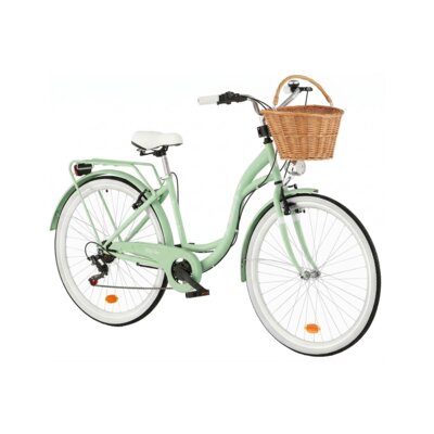 Rower miejski INDIANA Moena S7B 28 cali damski Miętowy 2025 + Koszyk wiklinowy na rower VÖGEL VKS-505 Stylowy