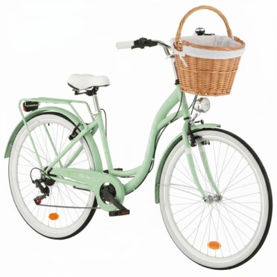 Rower miejski INDIANA Moena S7B 28 cali damski Miętowy 2025 + Koszyk wiklinowy na rower VÖGEL VKS-505 Stylowy + Wkład do koszyka VÖGEL VKSC705W Biały