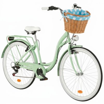 Rower miejski INDIANA Moena S7B 28 cali damski Miętowy 2025 + Koszyk wiklinowy na rower VÖGEL VKS-505 Stylowy + Wkład do koszyka VÖGEL VKSC705MTV Błękitno-biały