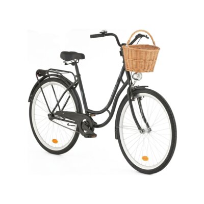 Rower miejski DAWSTAR Moly 1B 28 cali damski Czarny + Koszyk wiklinowy na rower VÖGEL VKS-505 Stylowy