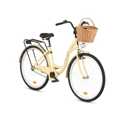 Rower miejski DAWSTAR Retro S1B 28 cali damski Cappuccino + Koszyk wiklinowy na rower VÖGEL VKS-505 Stylowy