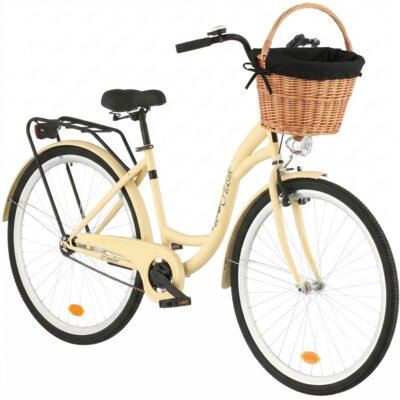 Rower miejski DAWSTAR Retro S1B 28 cali damski Cappuccino + Koszyk wiklinowy na rower VÖGEL VKS-505 Stylowy + Wkład do koszyka VÖGEL VKSC705K Czarny