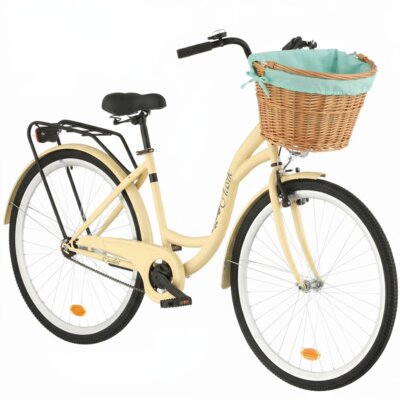 Rower miejski DAWSTAR Retro S1B 28 cali damski Cappuccino + Koszyk wiklinowy na rower VÖGEL VKS-505 Stylowy + Wkład do koszyka VÖGEL VKSC705MT Miętowy