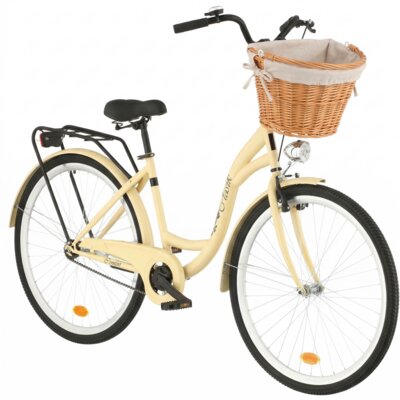 Rower miejski DAWSTAR Retro S1B 28 cali damski Cappuccino + Koszyk wiklinowy na rower VÖGEL VKS-505 Stylowy + Wkład do koszyka VÖGEL VKSC705CP Cappuccino