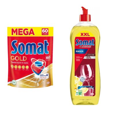 Tabletki do zmywarek SOMAT Gold - 60 szt. + Nabłyszczacz do zmywarek SOMAT Lemon & Lime 750 ml