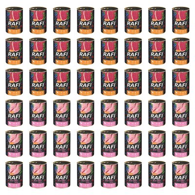 Karma dla psa RAFI Mix smaków z kaczką, borówką i żurawiną, indykiem, borówką i żurawiną 48 x 400 g