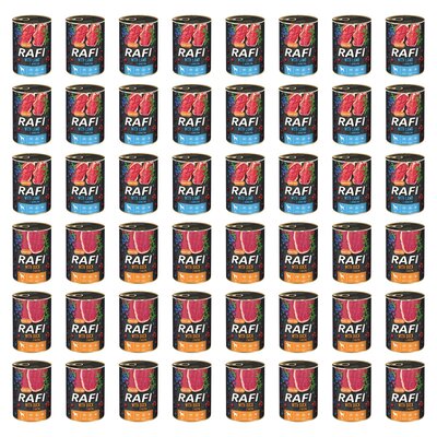 Karma dla psa RAFI Mix smaków z jagnięciną, borówką i żurawiną, kaczką, borówką i żurawiną 48 x 400 g