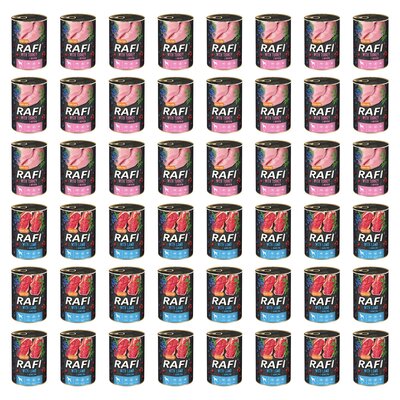 Karma dla psa RAFI Mix smaków z indykiem, borówką i żurawiną, jagnięciną, borówką i żurawiną 48 x 400 g