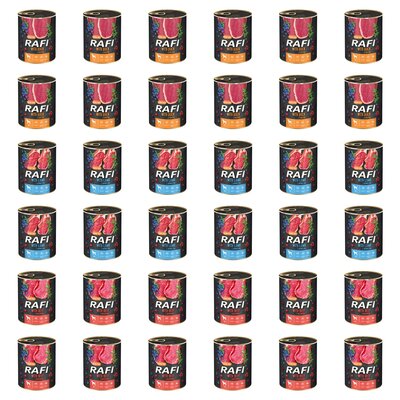 Karma dla psa RAFI Mix smaków z kaczką, jagnięciną, wołowiną, borówką i żurawiną 36 x 800 g
