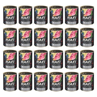 Karma dla psa RAFI z żołądkami wołowymi, szynką wieprzową z borówką i żurawiną 24 x 800 g