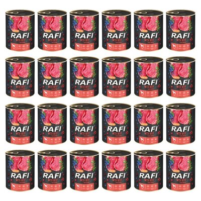 Karma dla psa RAFI z wołowiną, borówką i żurawiną 24 x 800 g