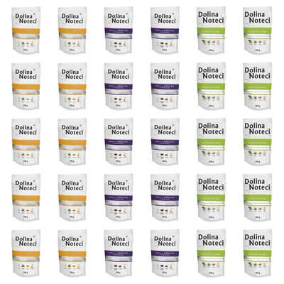 Karma dla psa DOLINA NOTECI Mix smaków Premium bogata w kaczkę z dynią, królika z żurawiną, dziczyznę 30 x 500 g