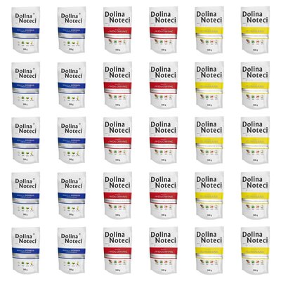 Karma dla psa DOLINA NOTECI Mix smaków Premium bogata w dorsza z brokułami, wołowinę, kurczaka 30 x 500 g