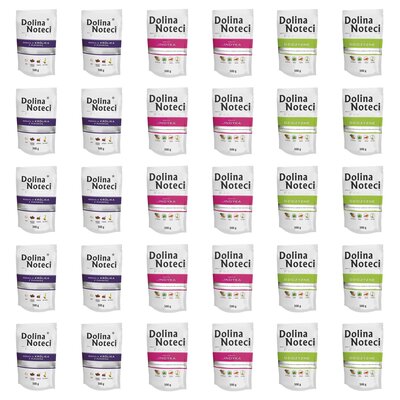 Karma dla psa DOLINA NOTECI Mix smaków Premium bogata w królika z żurawiną, indyka, dziczyznę 30 x 500 g