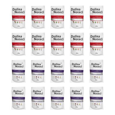 Karma dla psa DOLINA NOTECI Mix smaków Premium bogata w wołowinę, królika z żurawiną 20 x 500 g