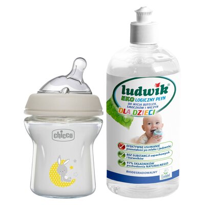 Butelka CHICCO NaturalFeeling 150 ml + Płyn do mycia butelek i smoczków LUDWIK CG1010102ZEKL0121 475 ml