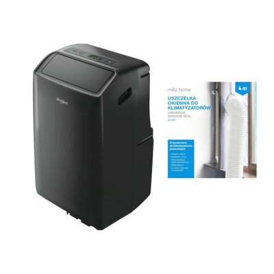Klimatyzator WHIRLPOOL PACF212HP B + Uszczelka okienna MILLA HOME do klimatyzatorów przenośnych ACA101