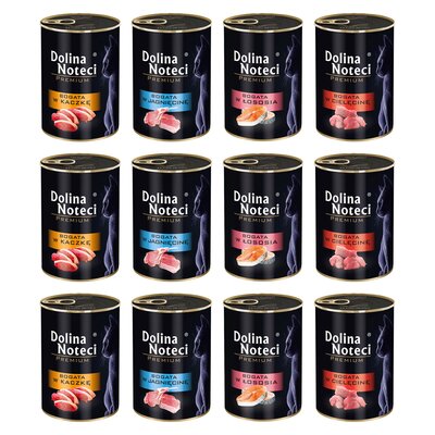 Karma dla kota DOLINA NOTECI Mix smaków Premium z kaczką, jagnięciną, łososiem, cielęciną 12 x 400 g