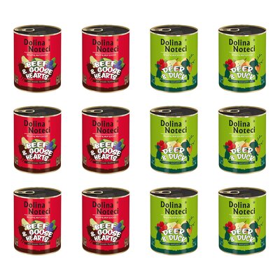 Karma dla psa DOLINA NOTECI Mix smaków Superfood z wołowiną i sercami gęsi, jeleniem i kaczką 12 x 800 g