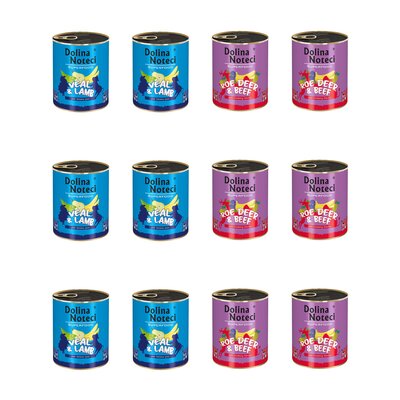 Karma dla psa DOLINA NOTECI Mix smaków Superfood z cielęciną i jagnięciną, sarną i wołowiną 12 x 800 g