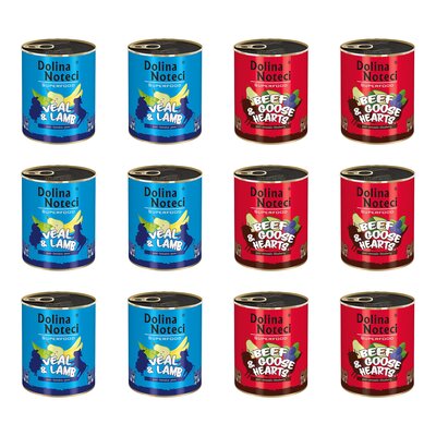Karma dla psa DOLINA NOTECI Mix smaków Superfood z cielęciną i jagnięciną, wołowiną i sercami gęsi 12 x 800 g