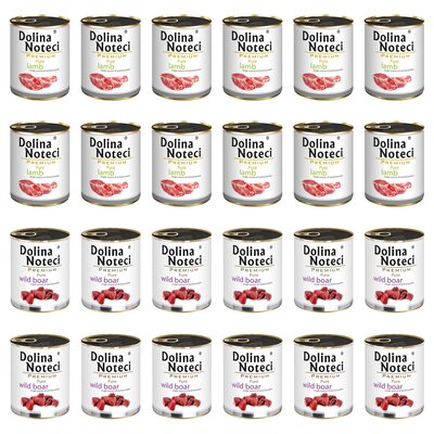 Karma dla psa DOLINA NOTECI Mix smaków Premium Pure bogata w jagnięcinę, dziczyznę 24 x 800 g