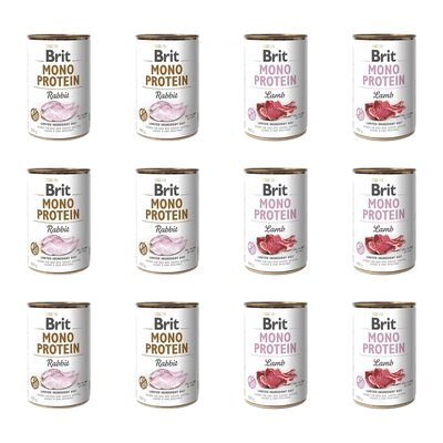 Karma dla psa BRIT Mix smaków Mono Protein Królik, Jagnięcina 12 x 400 g