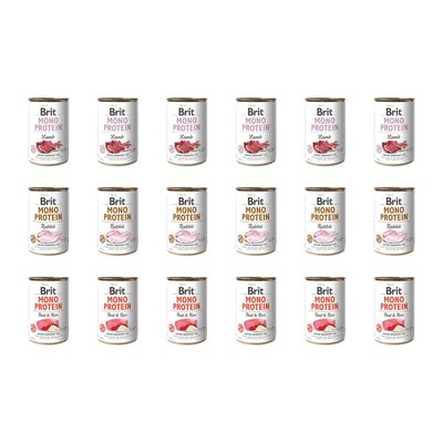 Karma dla psa BRIT Mix smaków Mono Protein Jagnięcina, Królik, Wołowina z ryżem 18 x 400 g