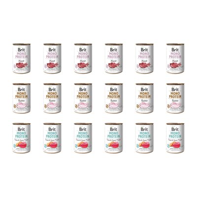 Karma dla psa BRIT Mix smaków Mono Protein Jagnięcina, Królik, Tuńczyk z ziemniakami 18 x 400 g