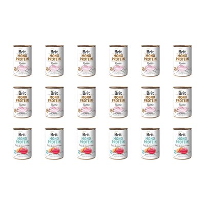 Karma dla psa BRIT Mix smaków Mono Protein Jagnięcina z ryżem, Królik, Tuńczyk z ziemniakami 18 x 400 g