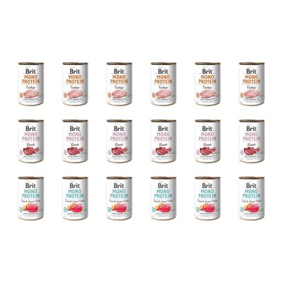 Karma dla psa BRIT Mix smaków Mono Protein Indyk, Jagnięcina, Tuńczyk z ziemniakami 18 x 400 g