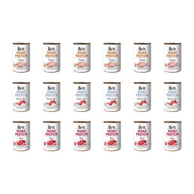 Karma dla psa BRIT Mix smaków Mono Protein Indyk, Jagnięcina z ryżem, Wołowina 18 x 400 g